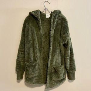 Fuzzy Army Green Cardigan